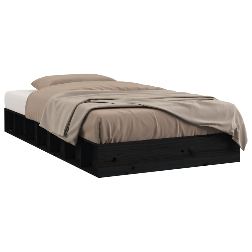 Cadre de lit sans matelas noir 135x190 cm bois massif - XIOS