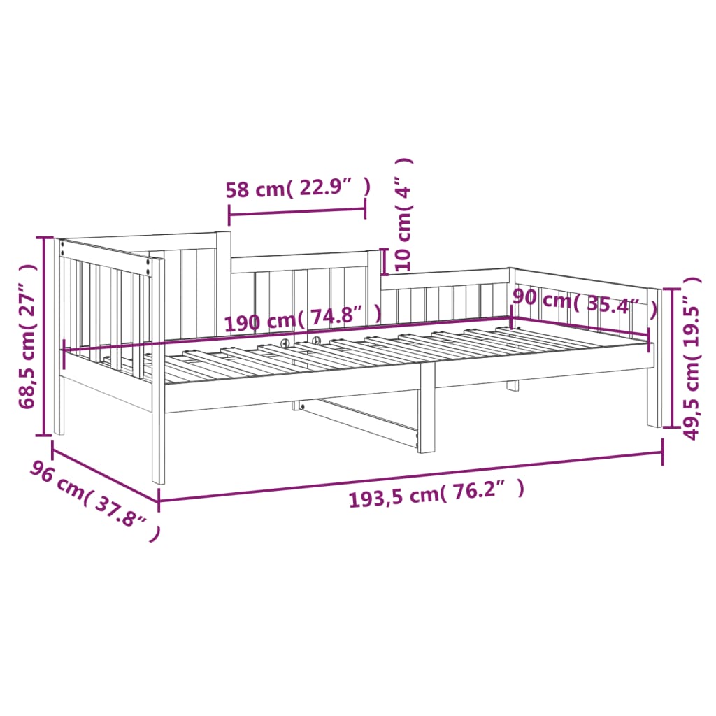 Lit de jour sans matelas 90x190 cm bois de pin massif - XIOS