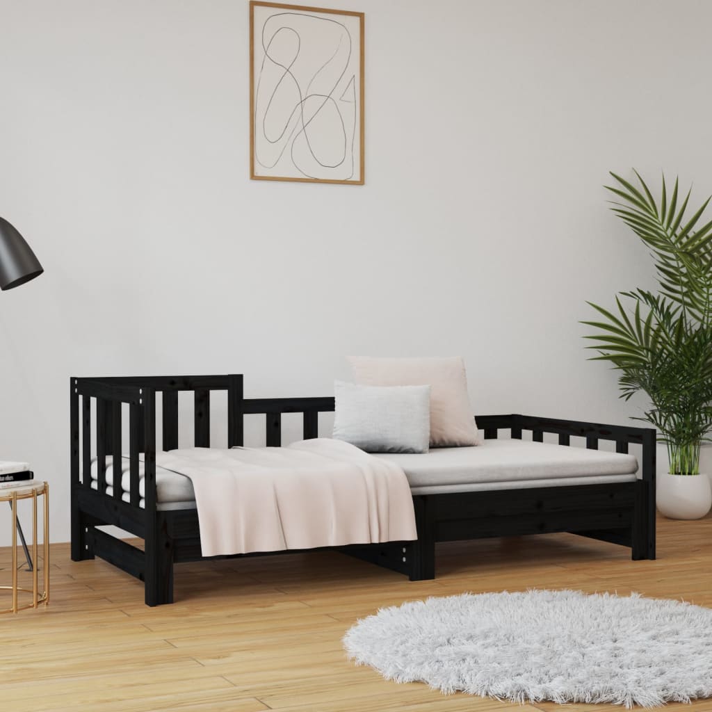 Lit coulissant sans matelas noir bois de pin massif - XIOS