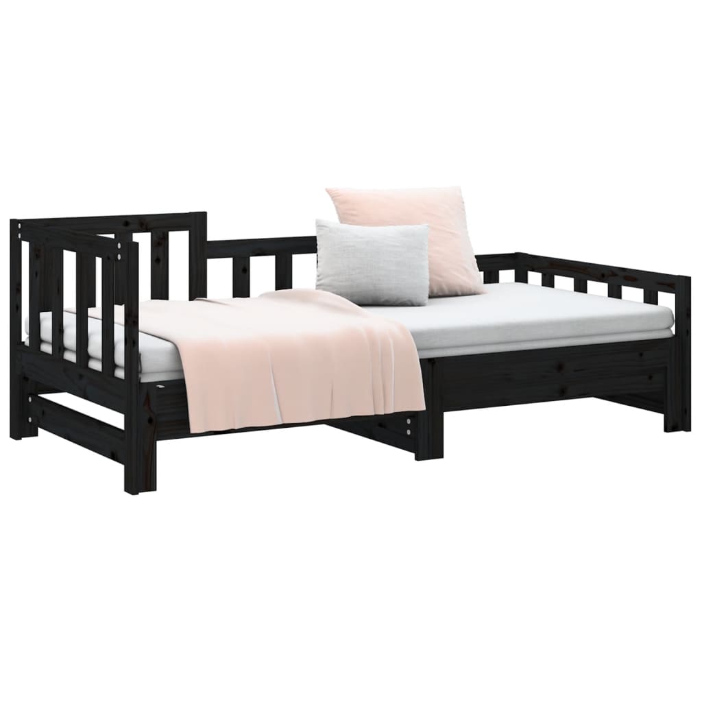 Lit coulissant sans matelas noir bois de pin massif - XIOS
