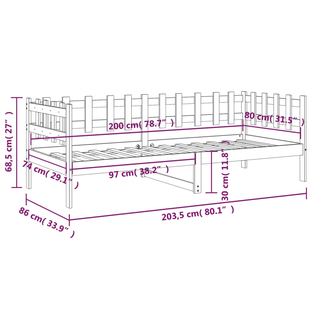Lit de jour sans matelas blanc 80x200 cm bois de pin massif - XIOS
