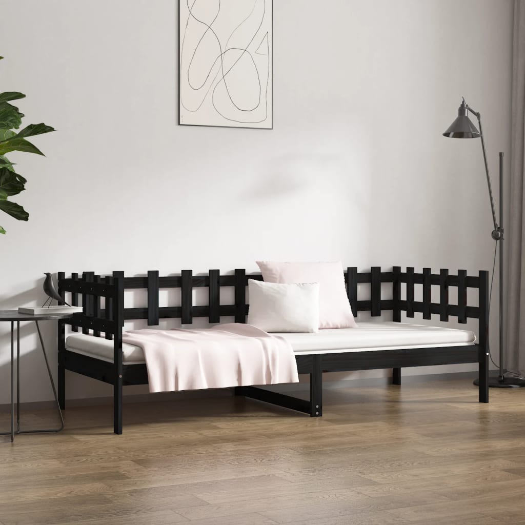Lit de jour sans matelas noir 90x200 cm bois de pin massif - XIOS