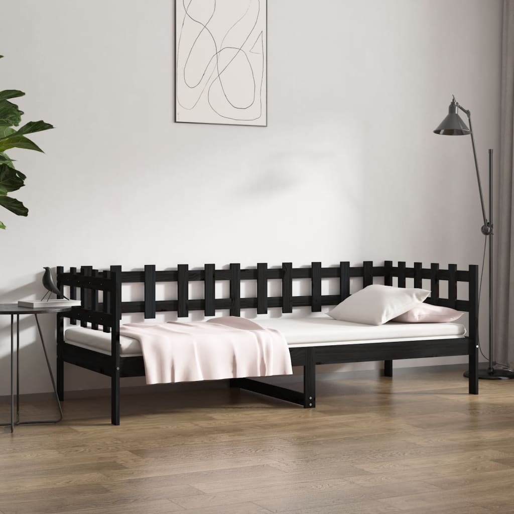 Lit de jour sans matelas noir 90x200 cm bois de pin massif - XIOS