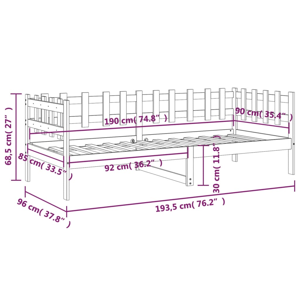 Lit de jour sans matelas blanc 90x190 cm bois de pin massif - XIOS