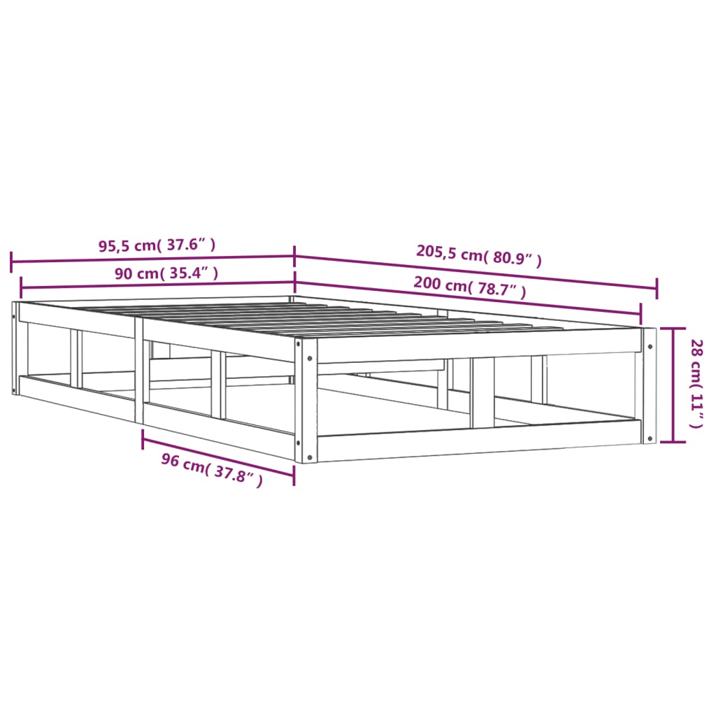 Cadre de lit sans matelas blanc 90x200 cm bois massif - XIOS
