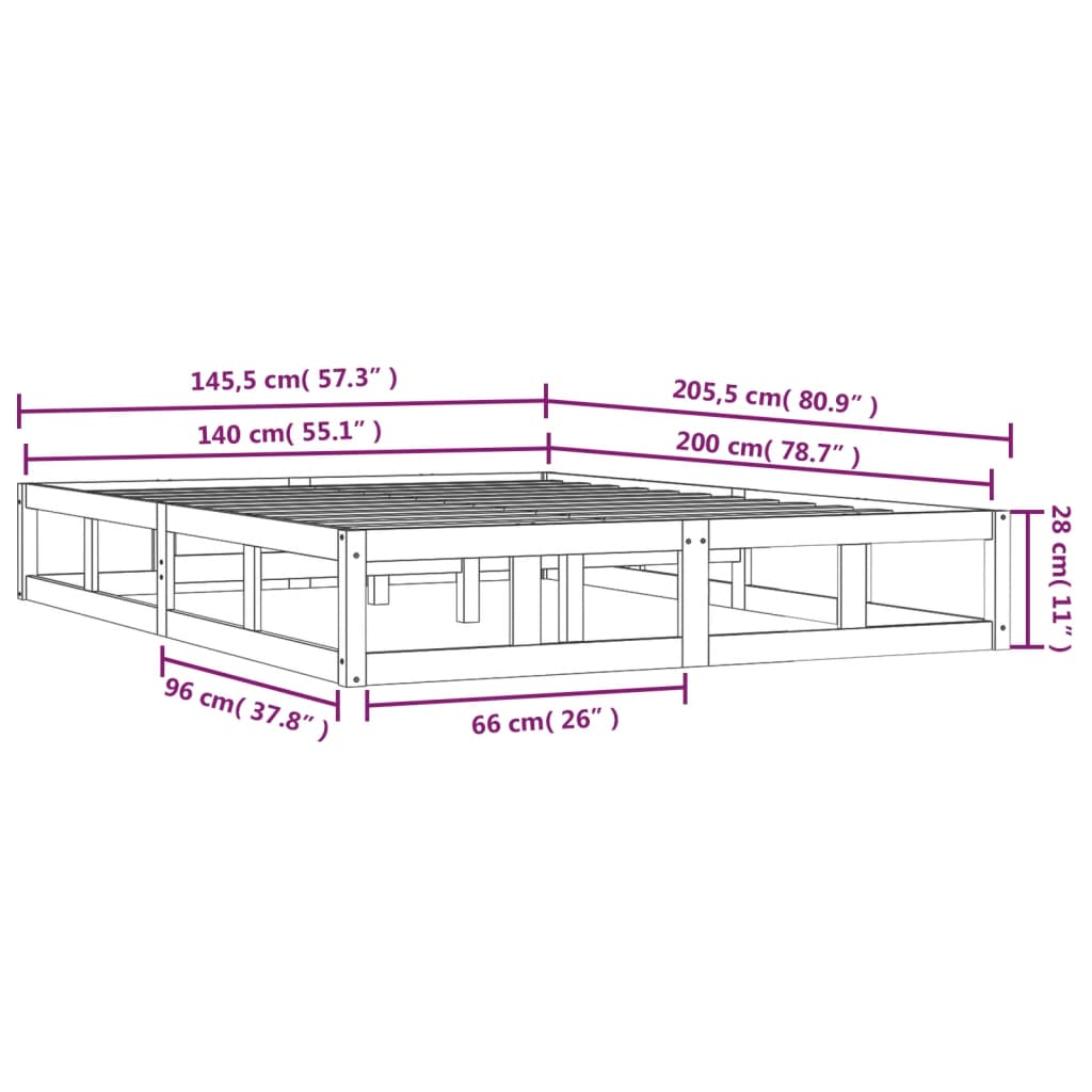 Cadre de lit sans matelas blanc 140x200 cm bois massif - XIOS