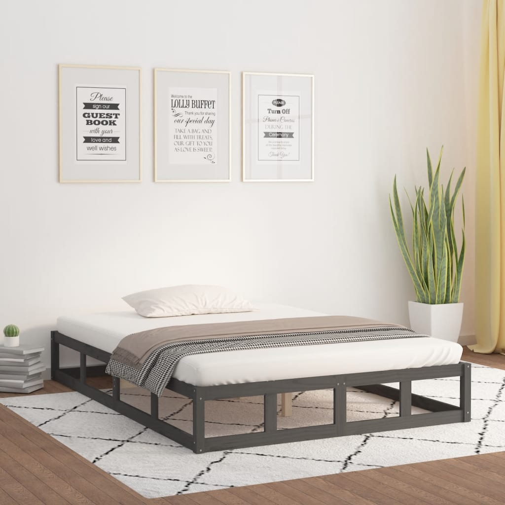 Cadre de lit sans matelas gris 150x200 cm bois massif - XIOS
