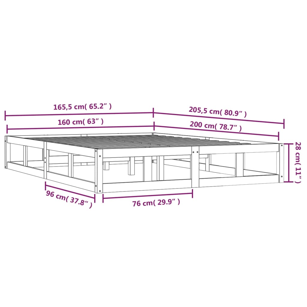Cadre de lit sans matelas 160x200 cm bois massif - XIOS