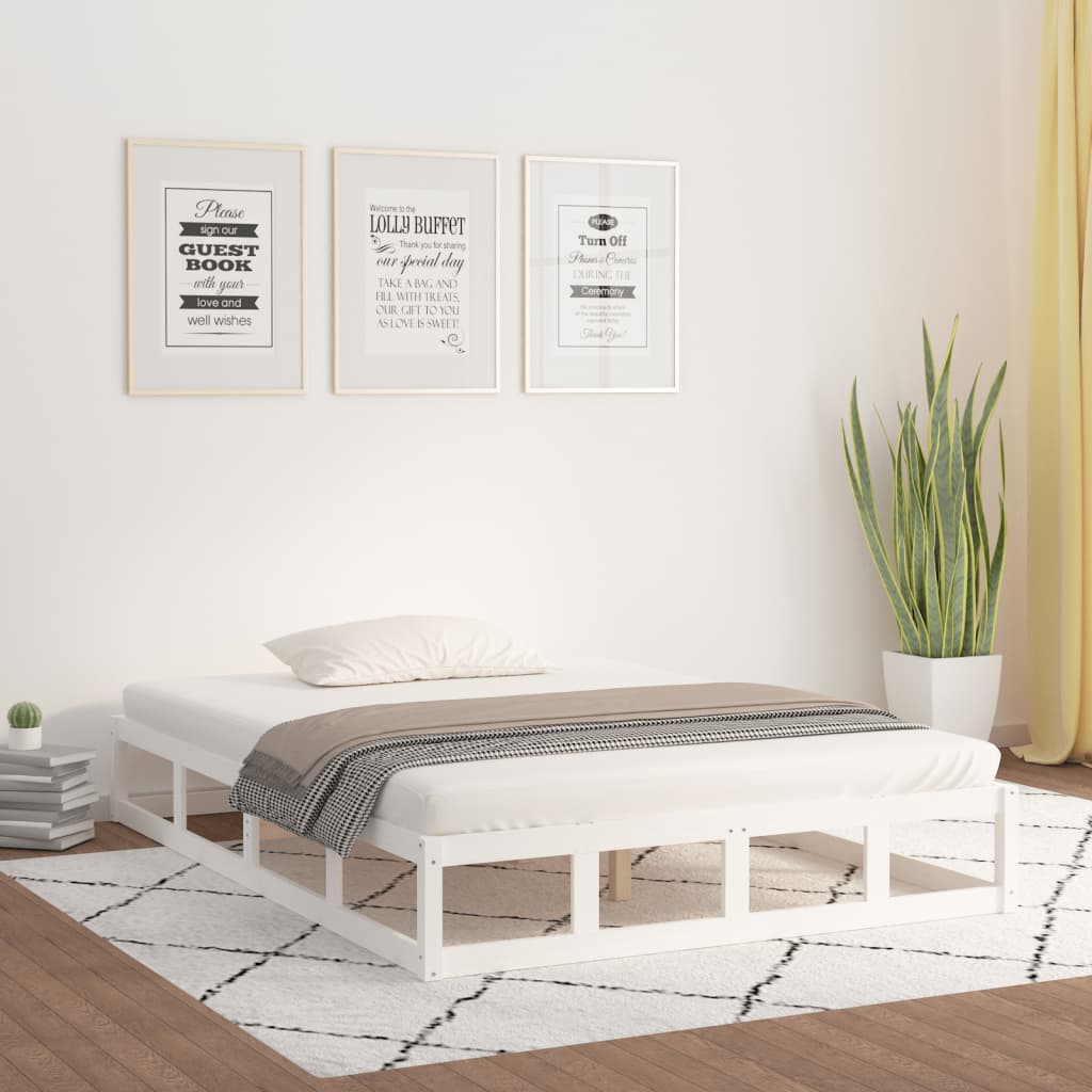 Cadre de lit sans matelas blanc 200x200 cm bois massif - XIOS