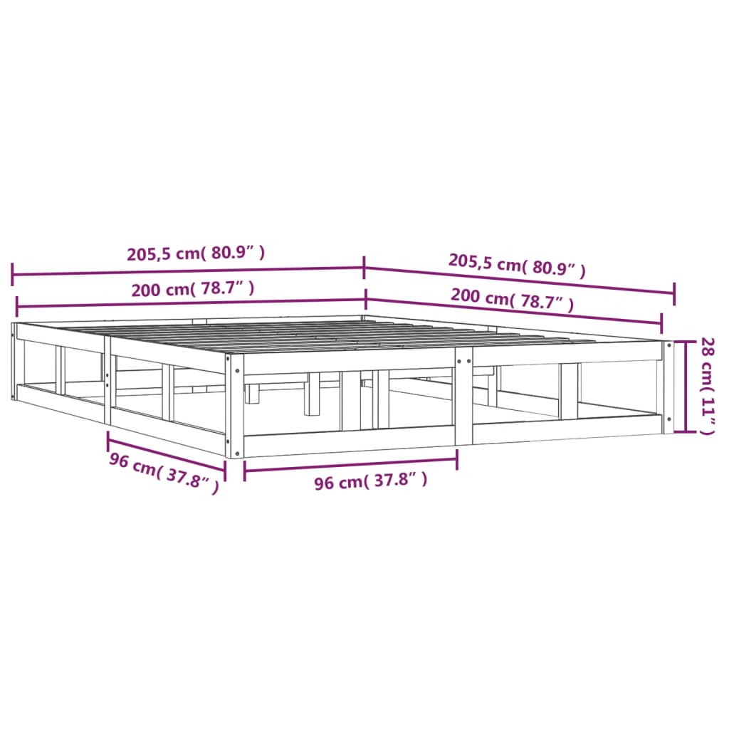 Cadre de lit sans matelas marron miel 200x200 cm bois massif - XIOS