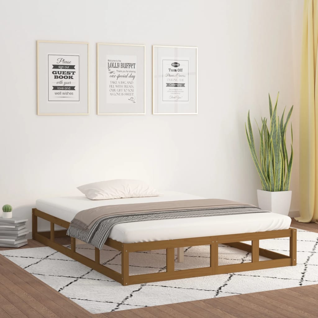 Cadre de lit sans matelas marron miel 200x200 cm bois massif - XIOS