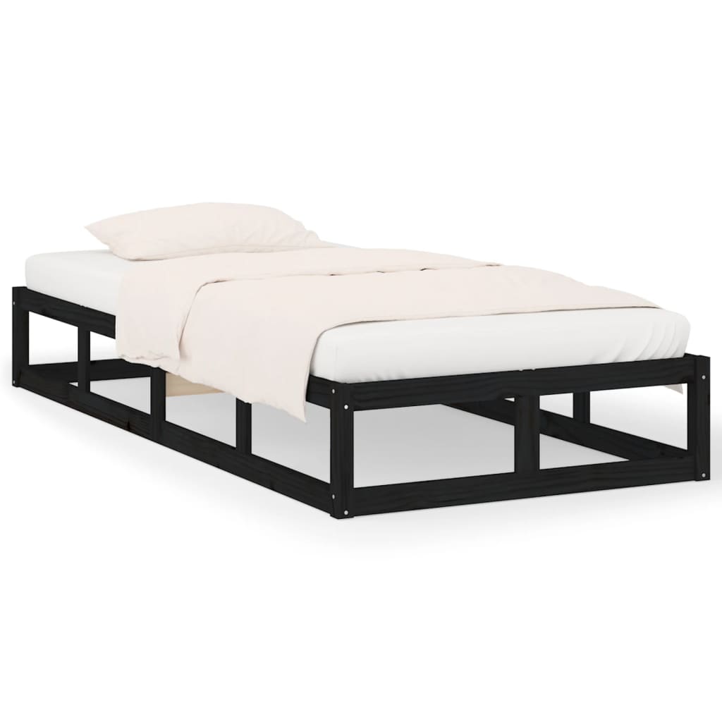 Cadre de lit sans matelas noir 75x190 cm bois massif - XIOS
