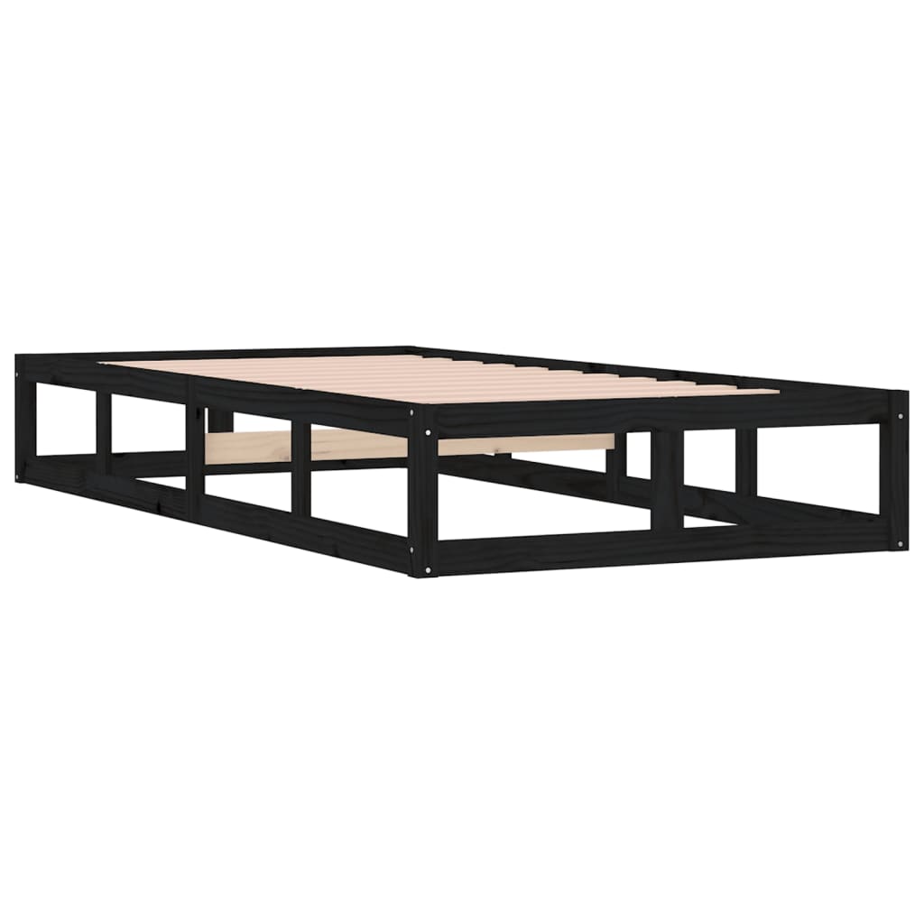 Cadre de lit sans matelas noir 75x190 cm bois massif - XIOS