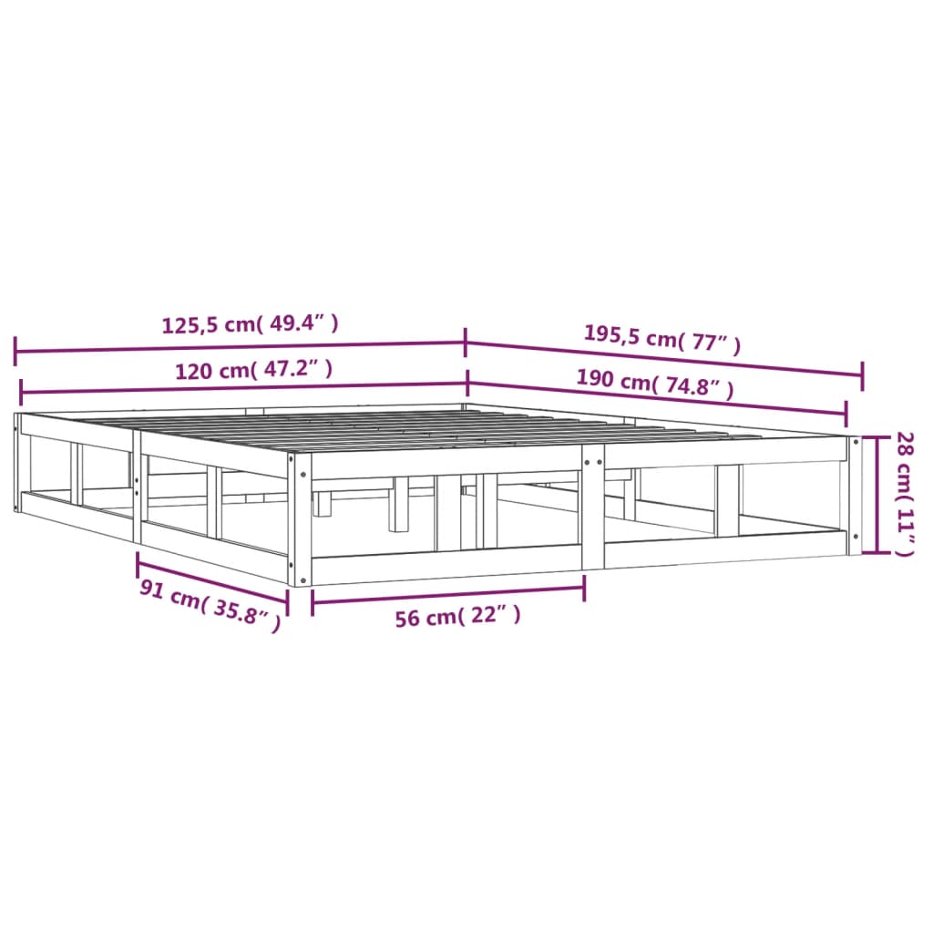 Cadre de lit sans matelas marron miel 120x190 cm bois massif - XIOS