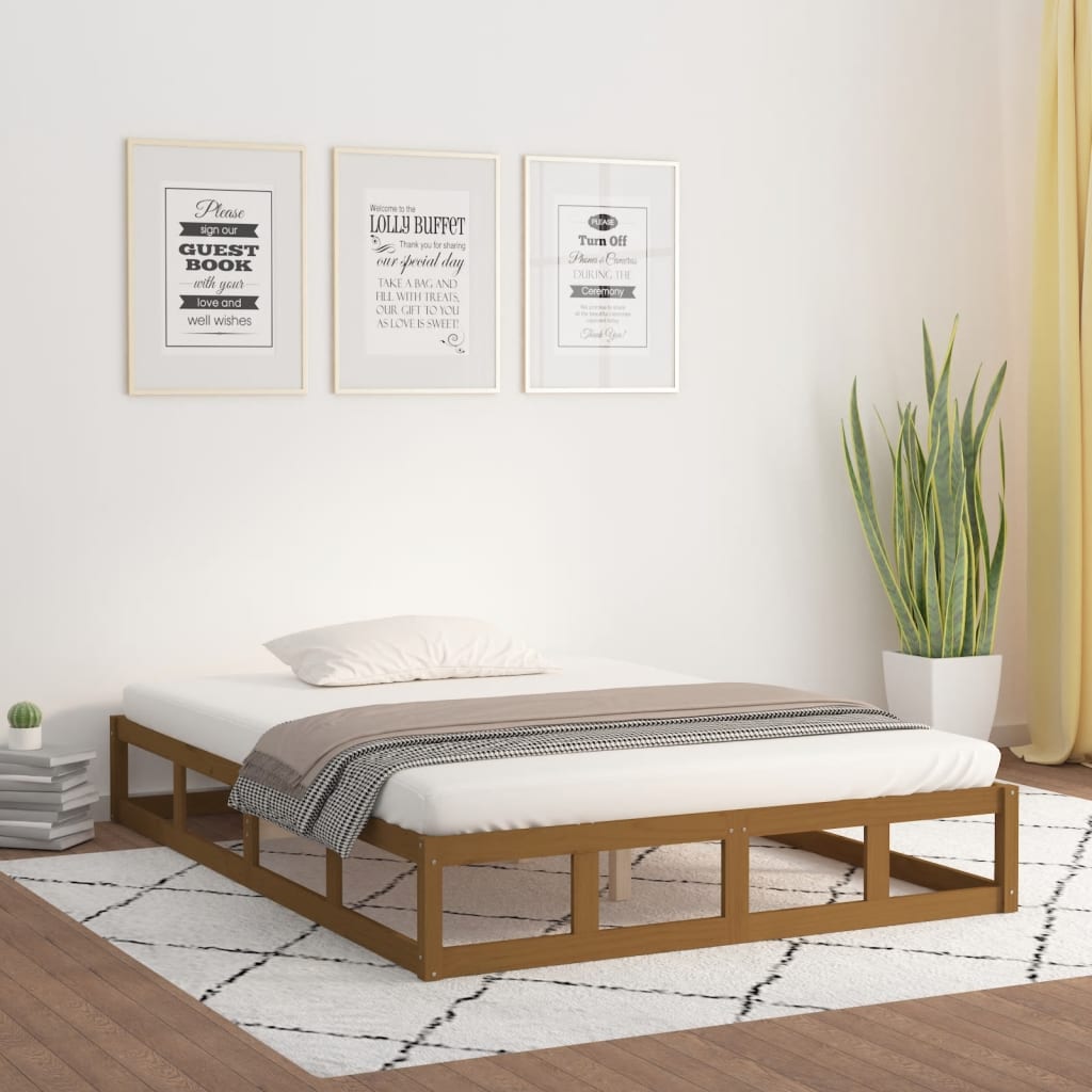 Cadre de lit sans matelas marron miel 120x190 cm bois massif - XIOS
