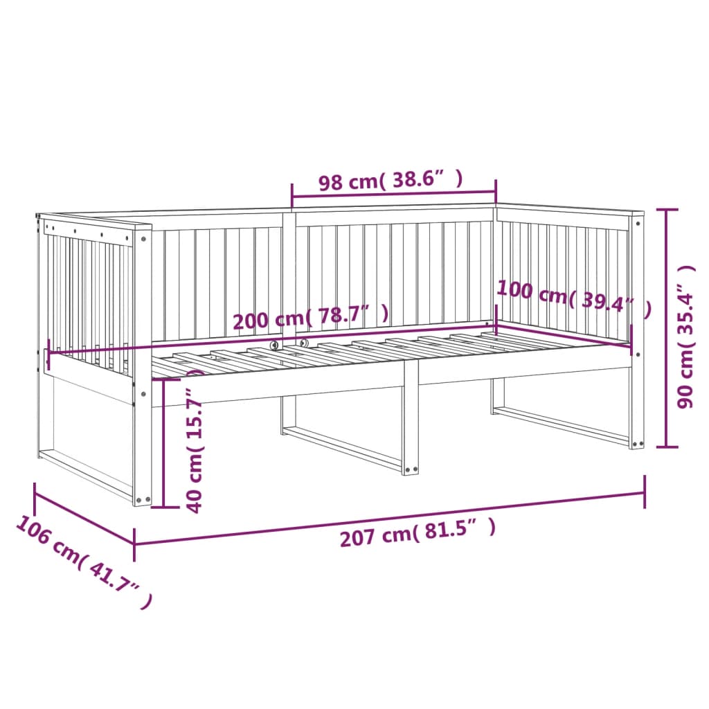 Lit de jour sans matelas 100x200 cm bois de pin massif - XIOS