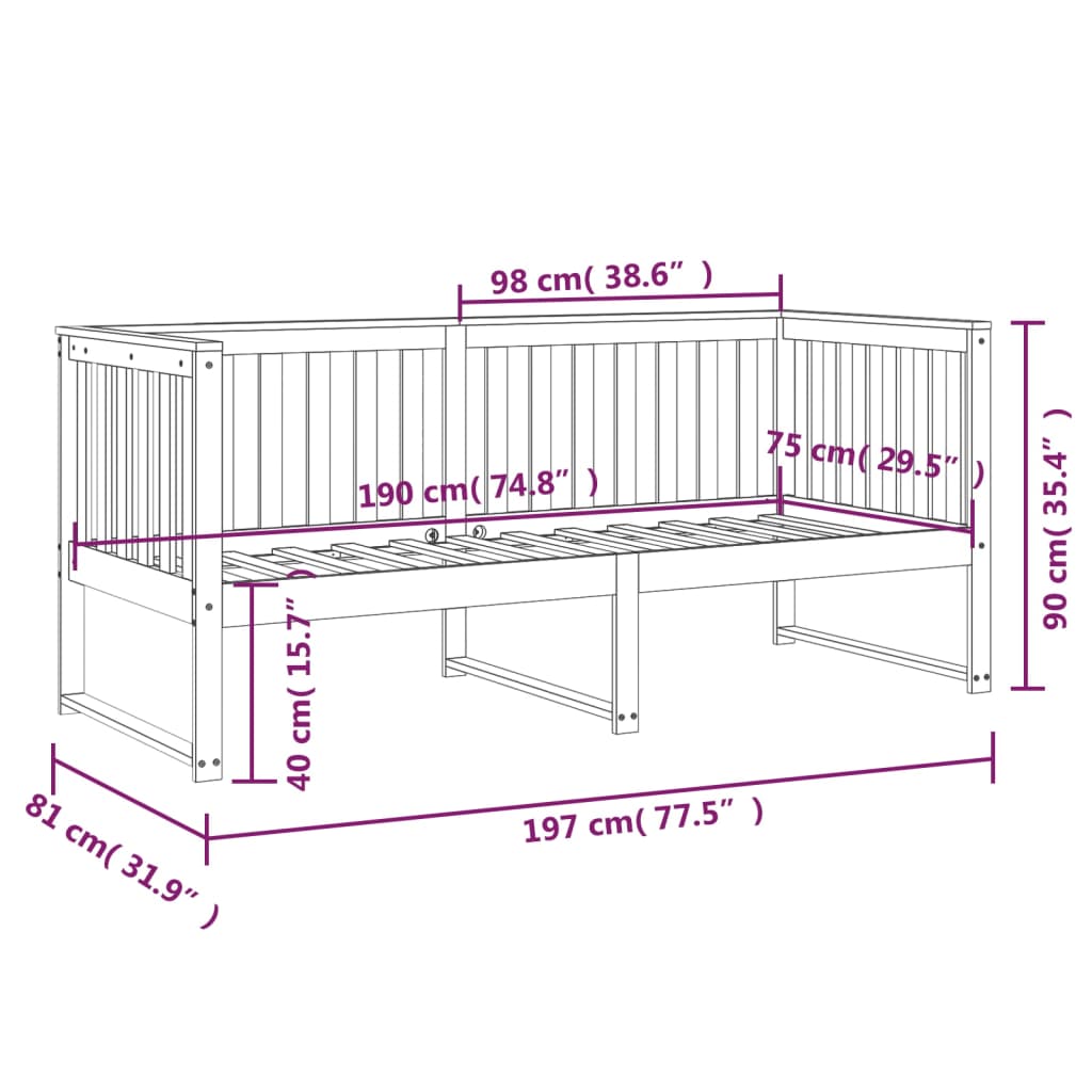 Lit de jour sans matelas blanc 75x190 cm bois de pin massif - XIOS