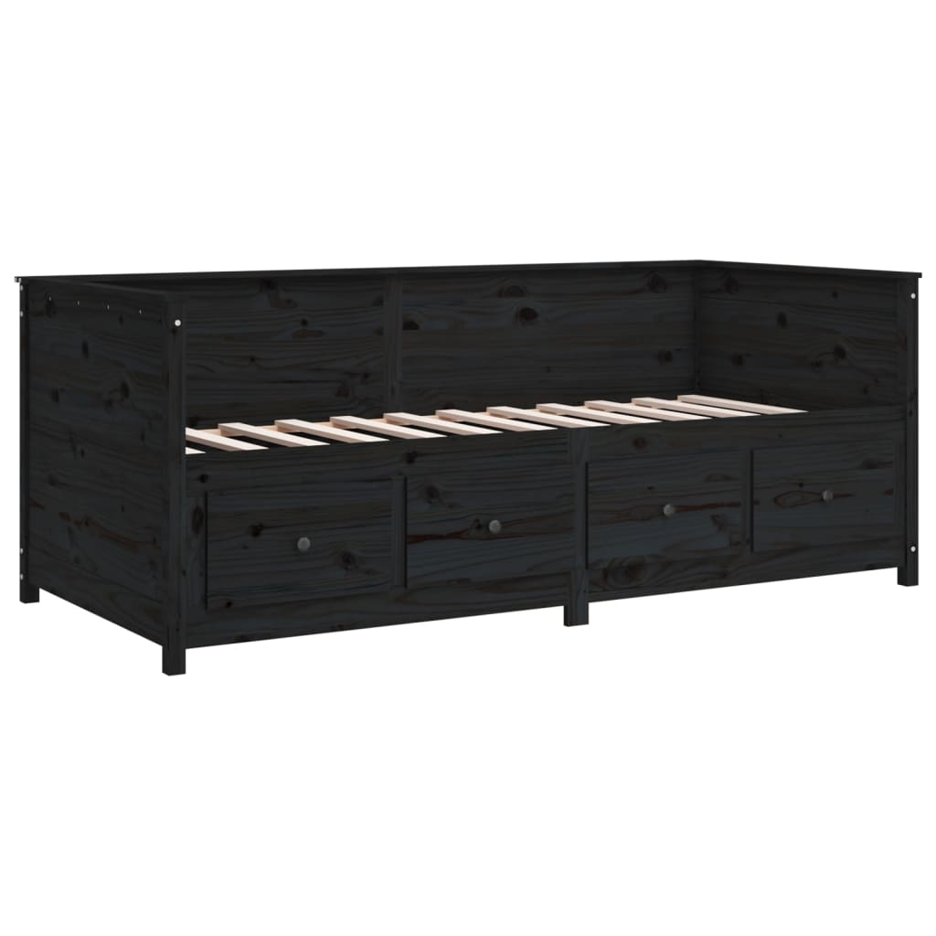 Lit de jour sans matelas noir 90x200 cm bois de pin massif - XIOS