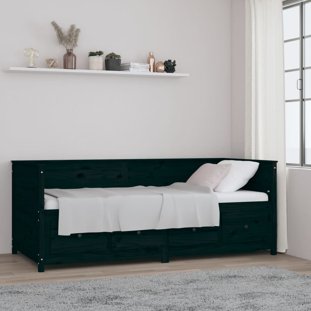 Lit de jour sans matelas noir 90x200 cm bois de pin massif - XIOS