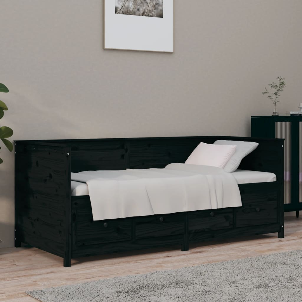 Lit de jour sans matelas noir 90x190 cm bois de pin massif - XIOS