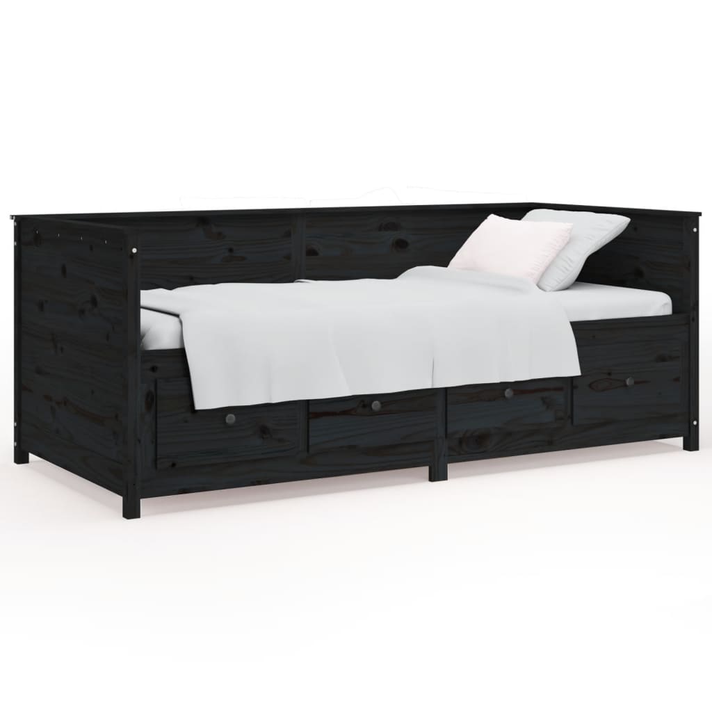 Lit de jour sans matelas noir 75x190 cm bois de pin massif - XIOS
