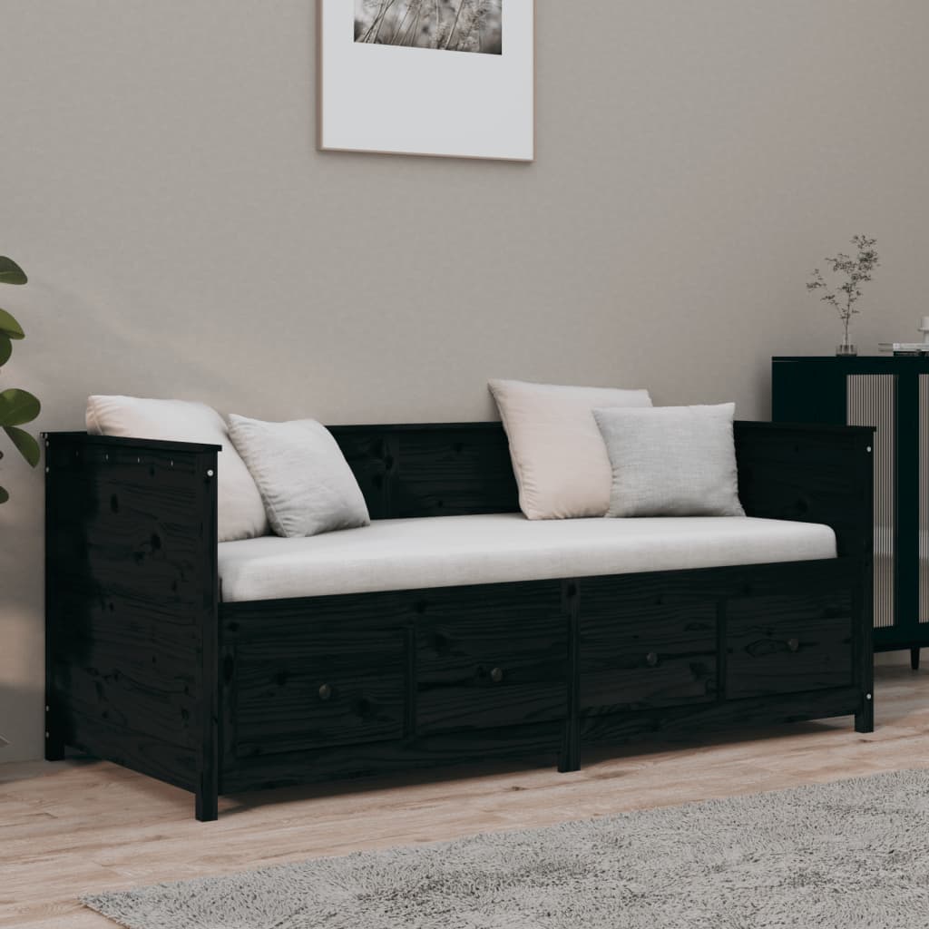 Lit de jour sans matelas noir 75x190 cm bois de pin massif - XIOS