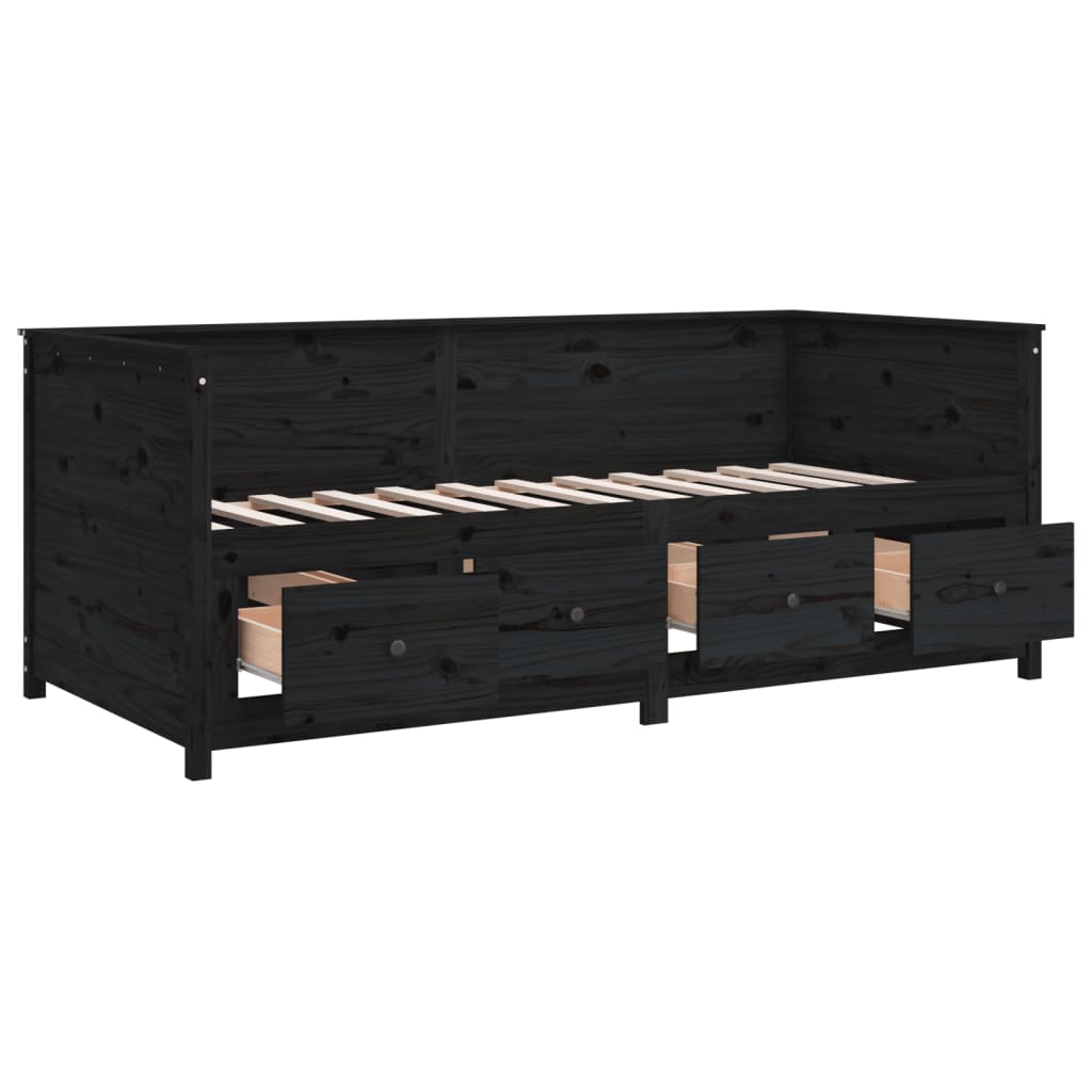 Lit de jour sans matelas noir 75x190 cm bois de pin massif - XIOS