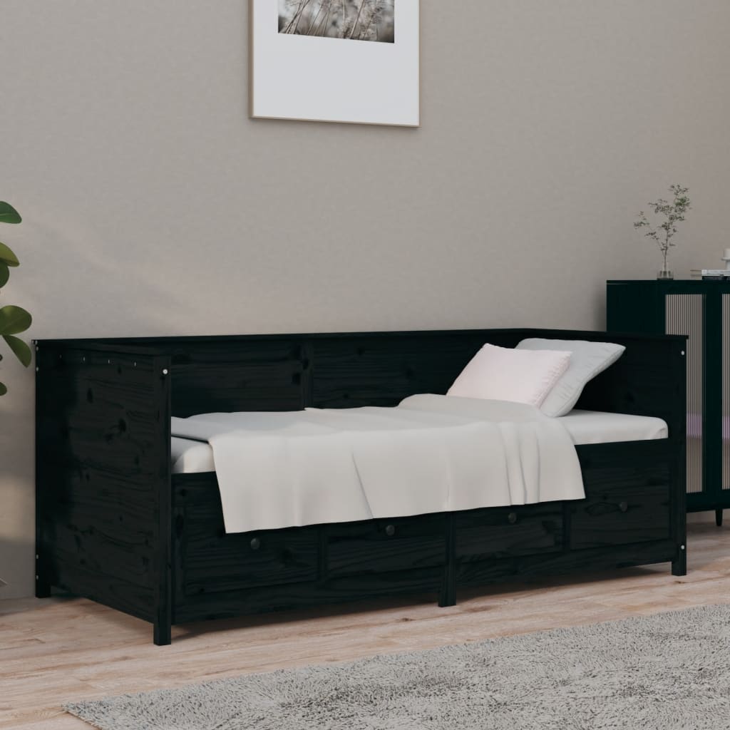 Lit de jour sans matelas noir 75x190 cm bois de pin massif - XIOS