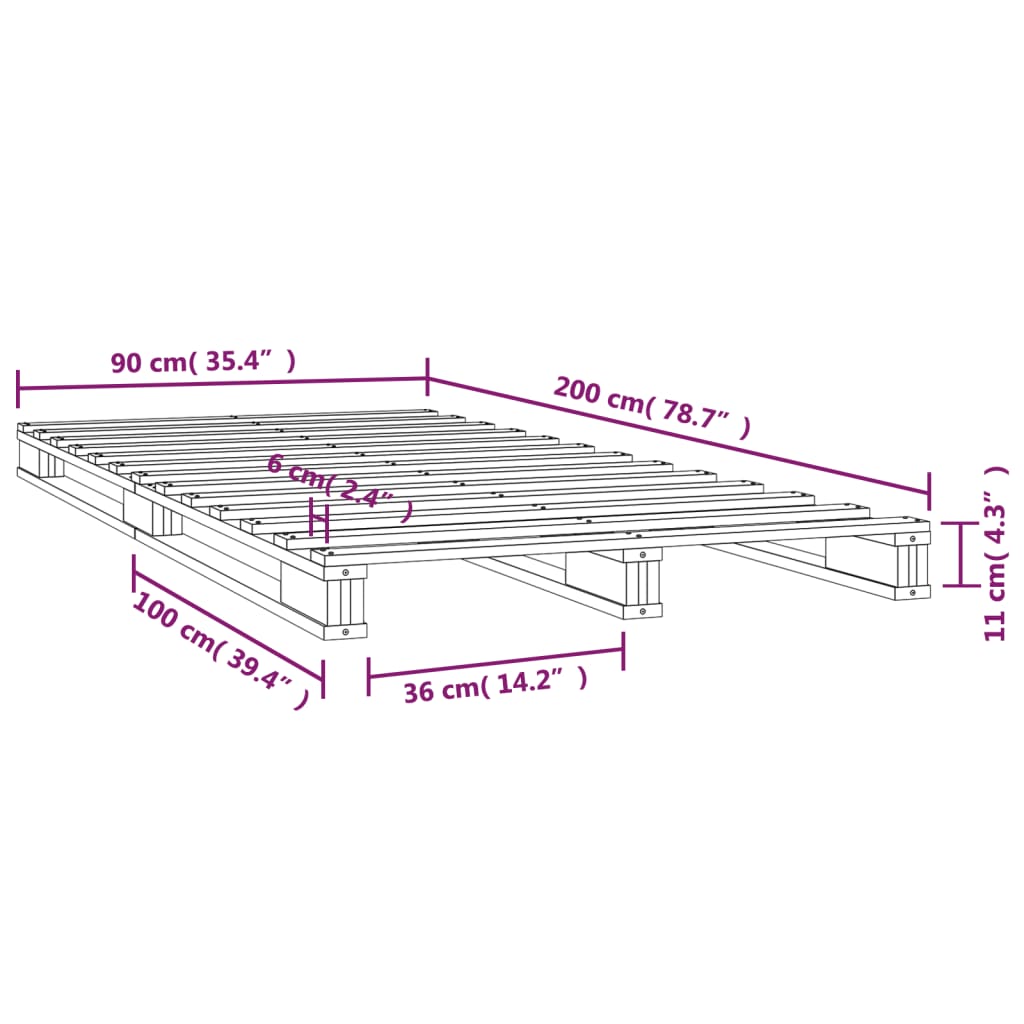 Lit de palette 90x200 cm bois de pin massif - XIOS