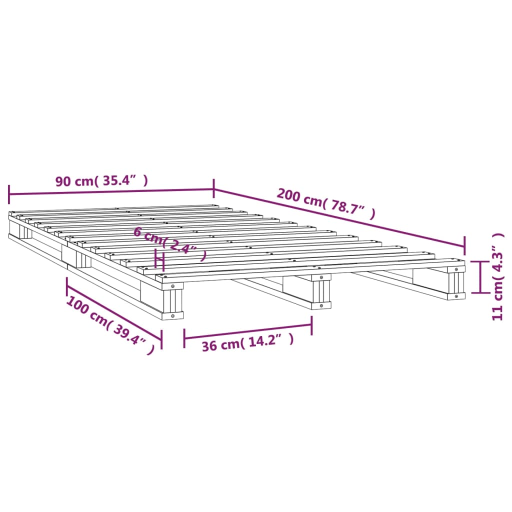 Lit de palette blanc 90x200 cm bois de pin massif - XIOS
