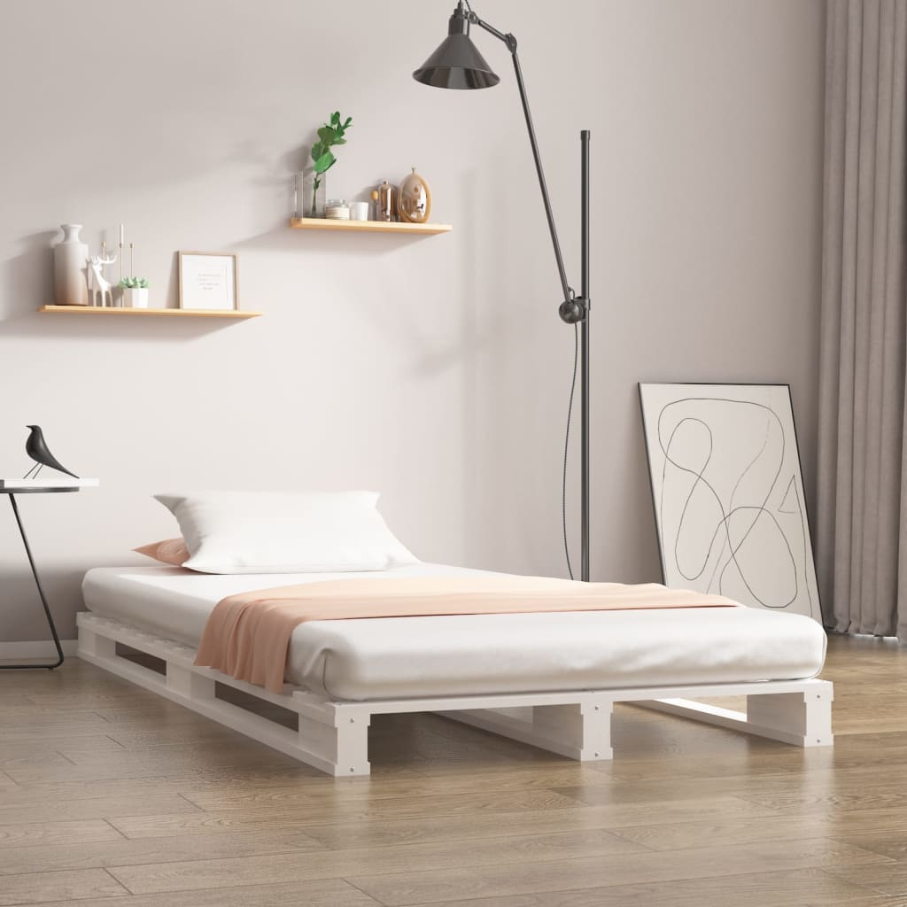 Lit de palette blanc 100x200 cm bois de pin massif - XIOS