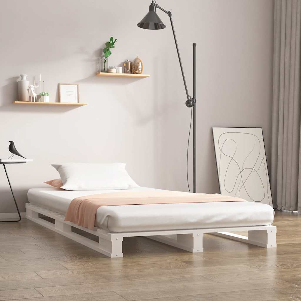 Lit de palette Blanc 90x190 cm Bois de pin massif Simple - XIOS