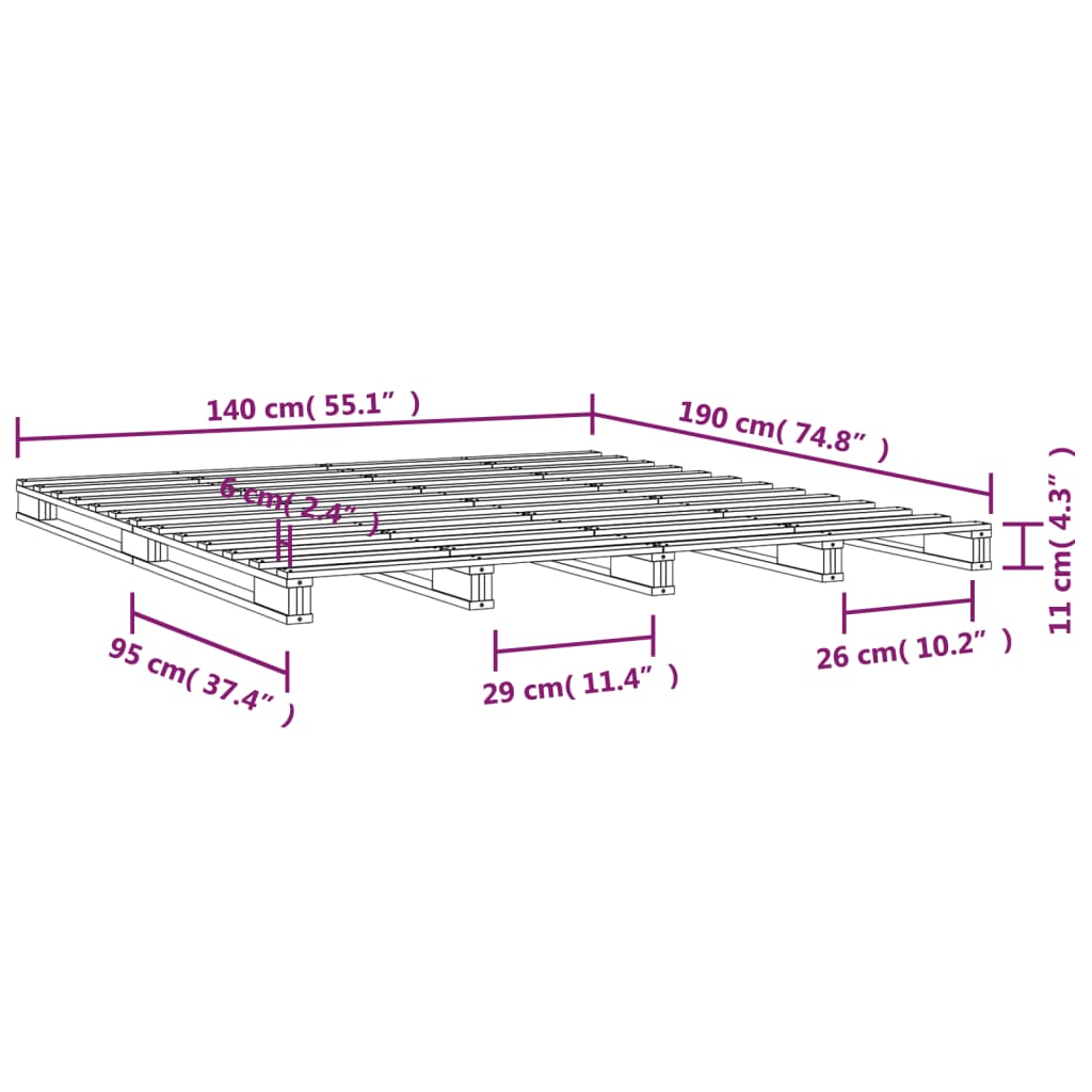 Lit de palette sans matelas blanc 140x190 cm bois massif - XIOS