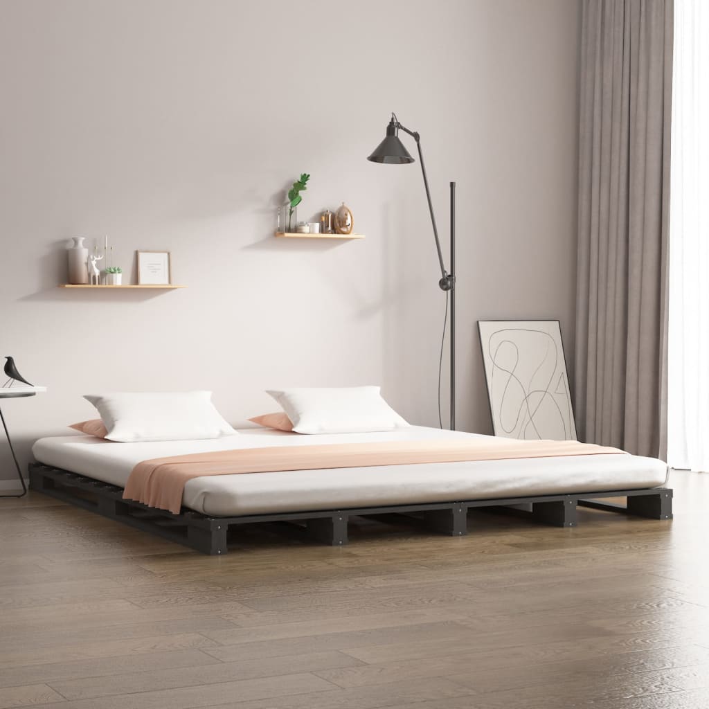 Lit de palette sans matelas gris 140x190 cm bois massif - XIOS