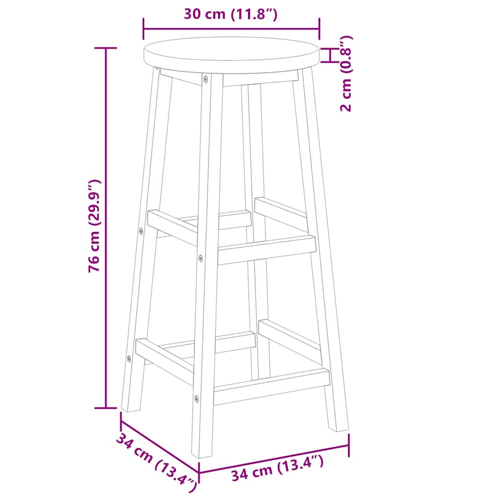 Tabourets de bar lot de 8 bois massif d'acacia - XIOS