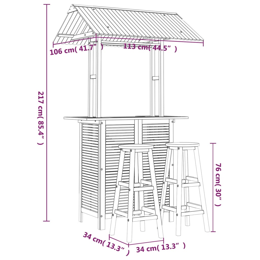 Ensemble de bar de jardin 3 pcs Bois d'acacia solide