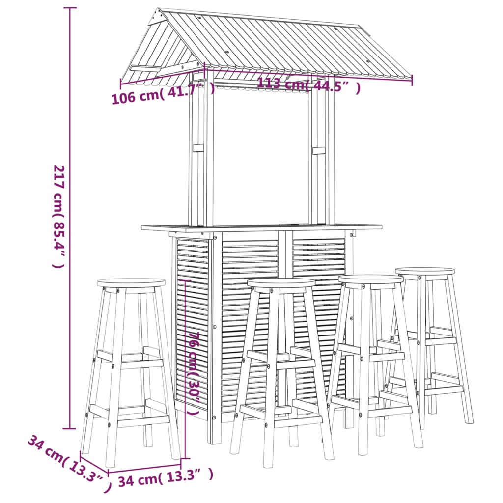 Ensemble de bar de jardin 5 pcs Bois d'acacia solide