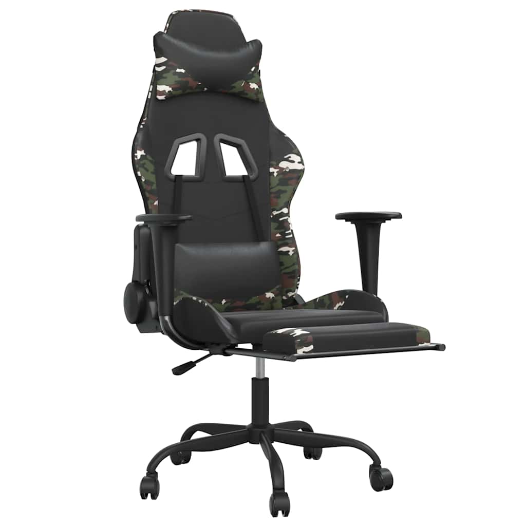 Chaise de jeu de massage repose-pied Noir&Camouflage Similicuir - XIOS