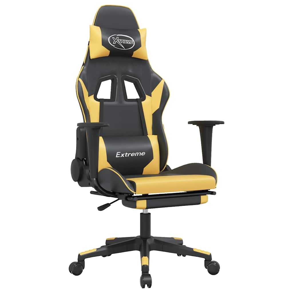 Chaise de jeu de massage et repose-pied Noir doré Similicuir - XIOS