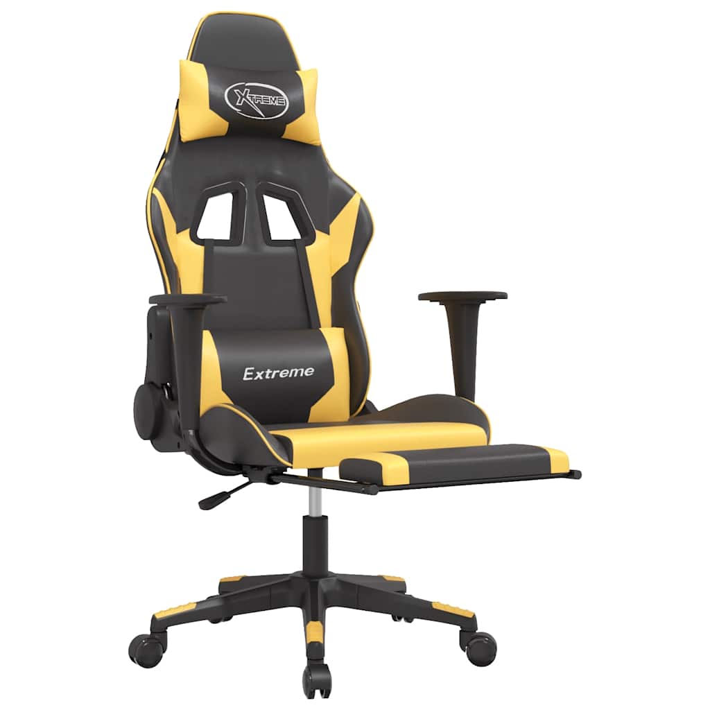 Chaise de jeu de massage et repose-pied Noir doré Similicuir - XIOS