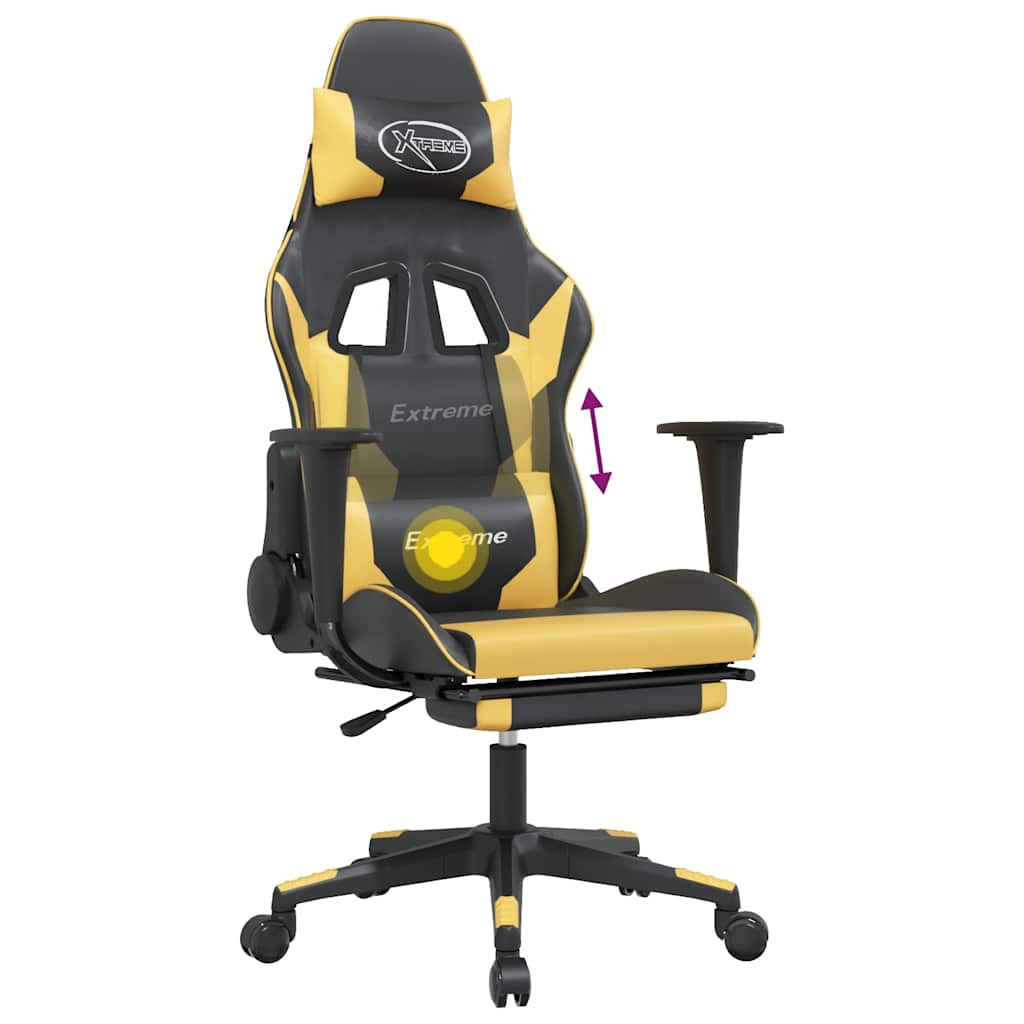 Chaise de jeu de massage et repose-pied Noir doré Similicuir - XIOS