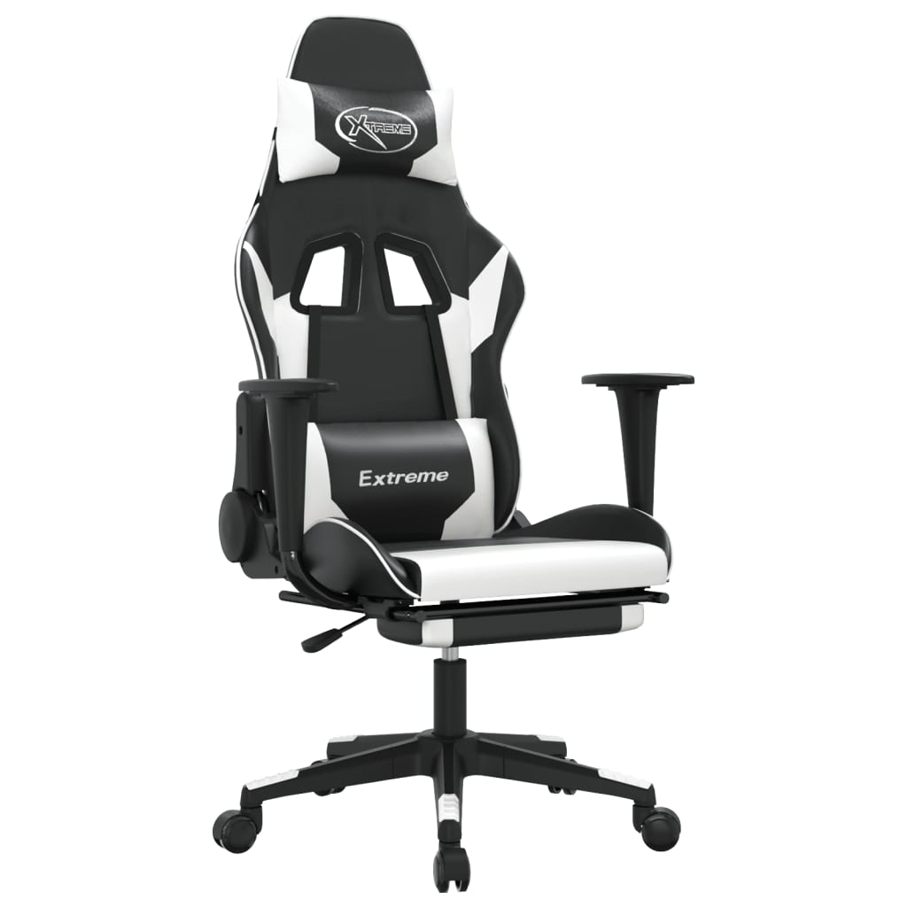 Chaise de jeu de massage et repose-pied Noir blanc Similicuir - XIOS