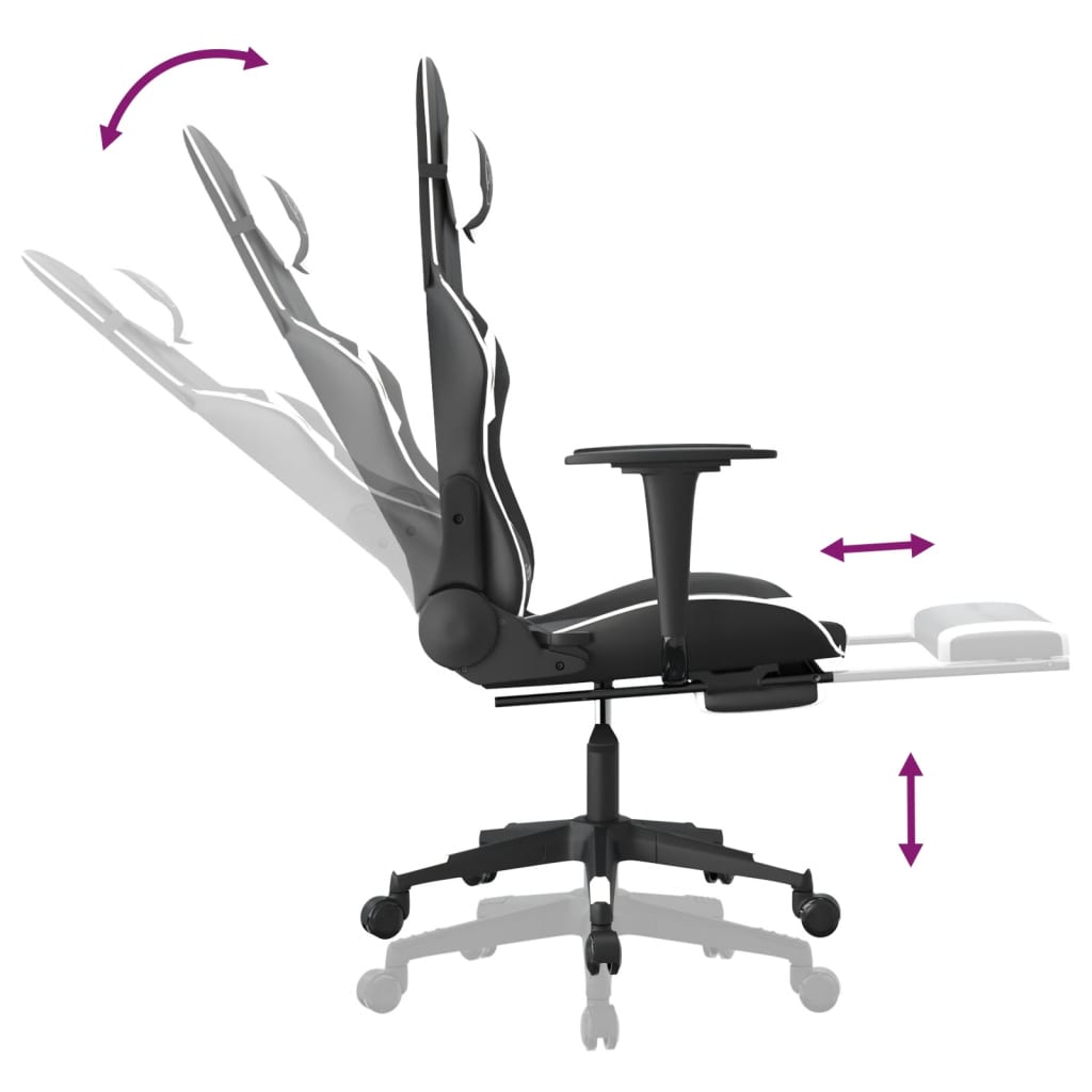 Chaise de jeu de massage et repose-pied Noir blanc Similicuir - XIOS
