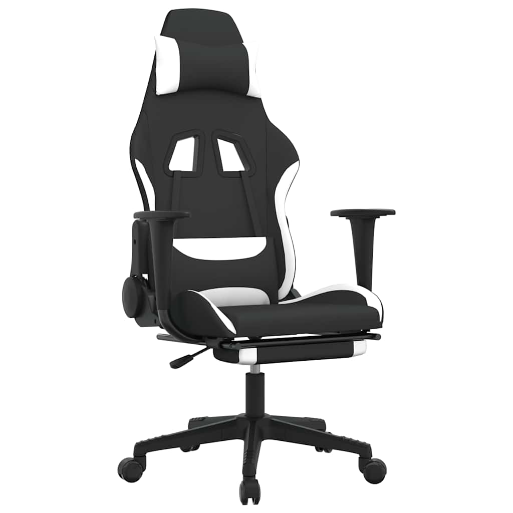 Chaise de jeu de massage avec repose-pied Noir et blanc Tissu - XIOS