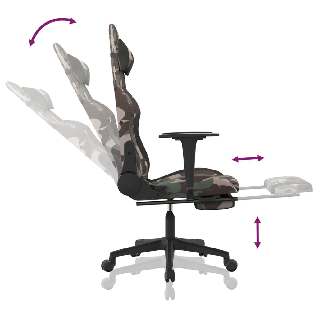Chaise de jeu de massage repose-pied Noir et camouflage Tissu - XIOS
