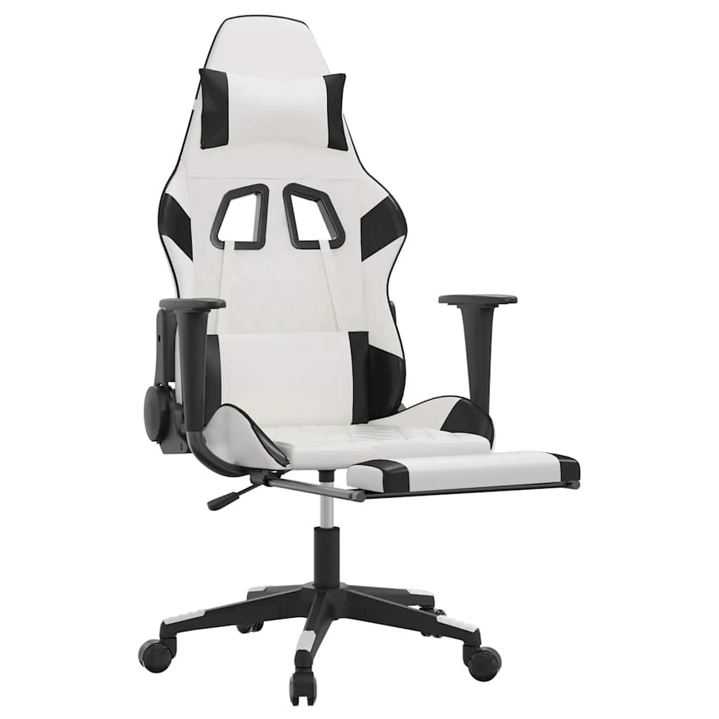 Chaise de jeu de massage avec repose-pied Blanc&Noir Similicuir - XIOS