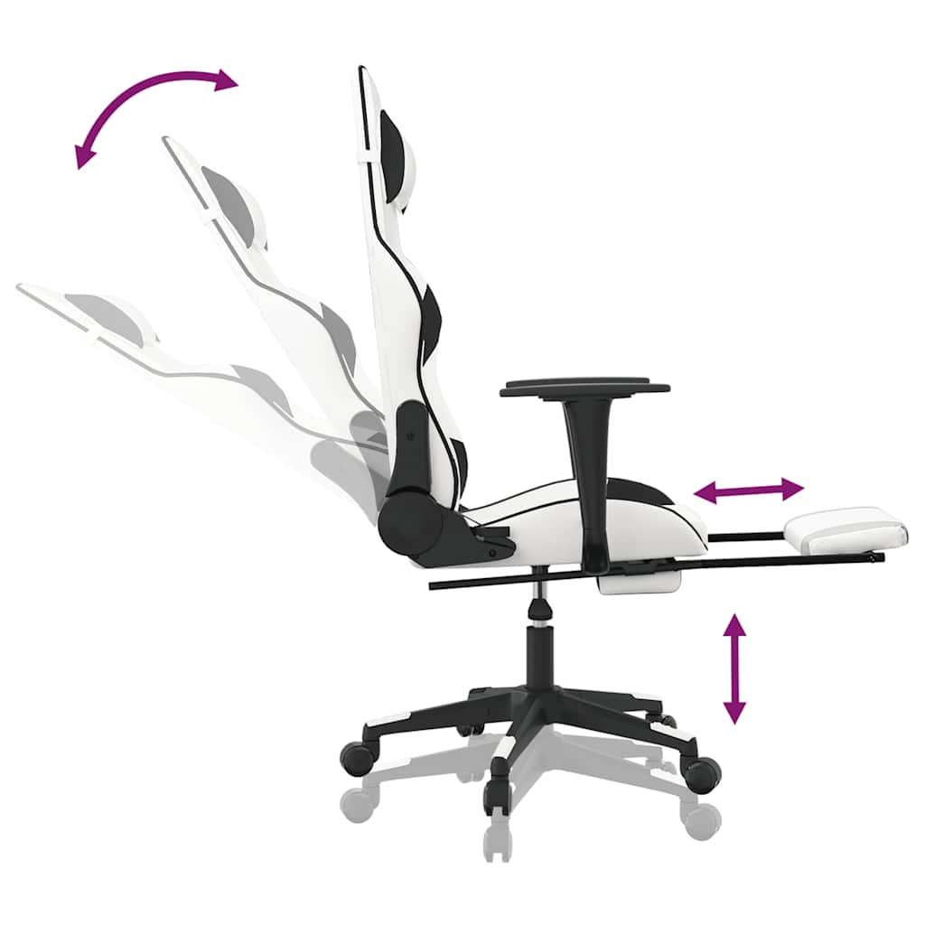 Chaise de jeu de massage avec repose-pied Blanc&Noir Similicuir - XIOS