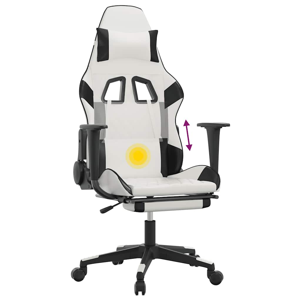 Chaise de jeu de massage avec repose-pied Blanc&Noir Similicuir - XIOS