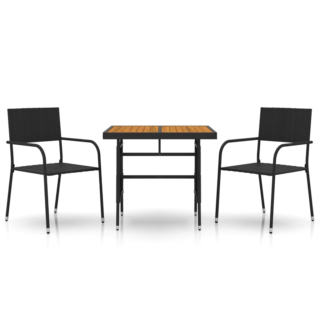 Mobilier à dîner d'extérieur 3 pcs Résine tressée Noir