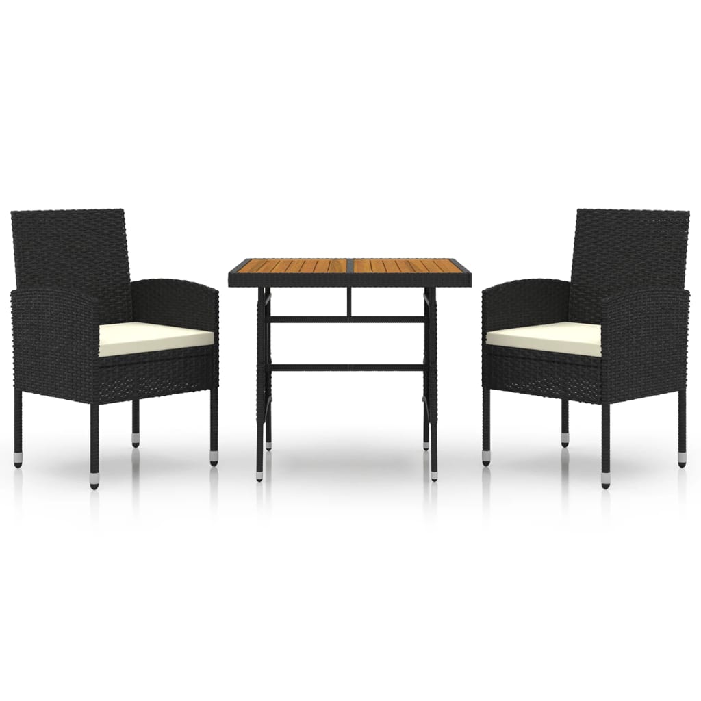 Mobilier à dîner d'extérieur 3 pcs Résine tressée Noir